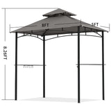 COOSHADE 8'x 5' Grill Gazebo Double Tiered Outdoor BBQ Gazebo Canopy with LED Light (Gray) COOSHADE