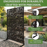 Metal Privacy Screen Outdoor 6FT – Freestanding Laser Cut Steel Garden Divider Panel with Stand, Decorative Modern Privacy Screen for Patio, Deck, Backyard & Balcony, Rustproof & Weather-Resistant WIZWERK