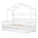 Bellemave Twin Size House Bed with Trundle and Storage Shelves for Kids - White Montessori Playhouse Frame Bellemave