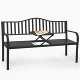 BODIOO Outdoor Metal Garden Bench 59" Patio Bench with Built in Table Park Bench, Outside Bench Weather Proof Front Porch Bench, 500lbs BODIOO