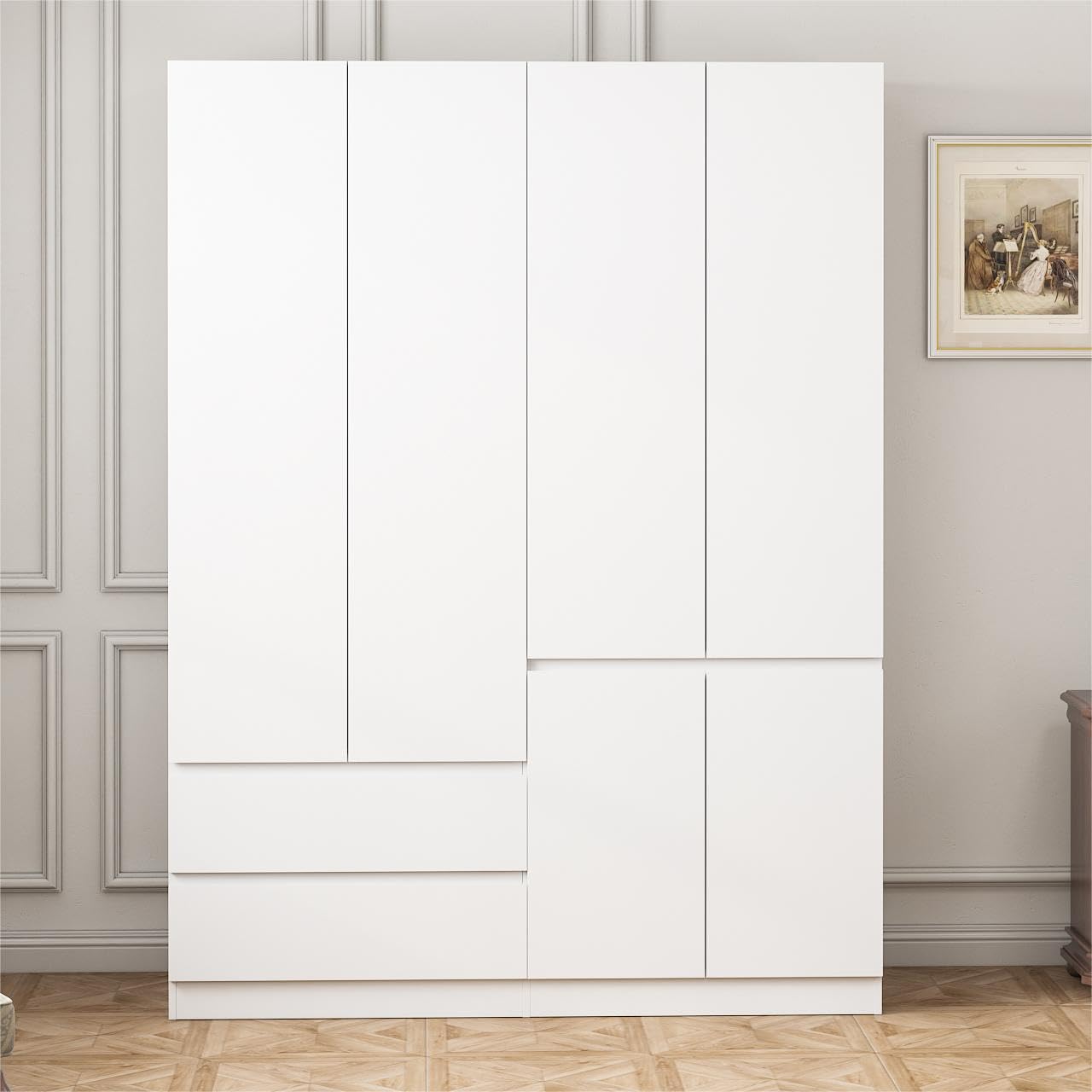 Jiaoun 78.74" 4-Door Armoire Wardrobe Closet, with Drawers and Shelves,Armoires and Wardrobes with Hanging Rod, Wooden Wardrobe Closet（White） 63" L x 20.39" W x 78.74" H - WoodArtSupply