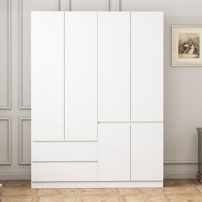 Jiaoun 78.74" 4-Door Armoire Wardrobe Closet, with Drawers and Shelves,Armoires and Wardrobes with Hanging Rod, Wooden Wardrobe Closet（White） 63" L x 20.39" W x 78.74" H