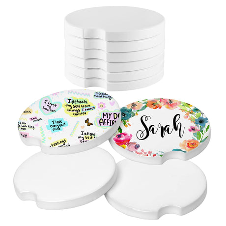 HUMNIC 10pcs Sublimation Blanks 2.6 Inch Ceramic Stone Car Cup Coasters with A Finger Notch for Easy Removal,Sublimation Blank Car Coaster,White Sandstone Car Coaster Sublimation Blanks HUMNIC