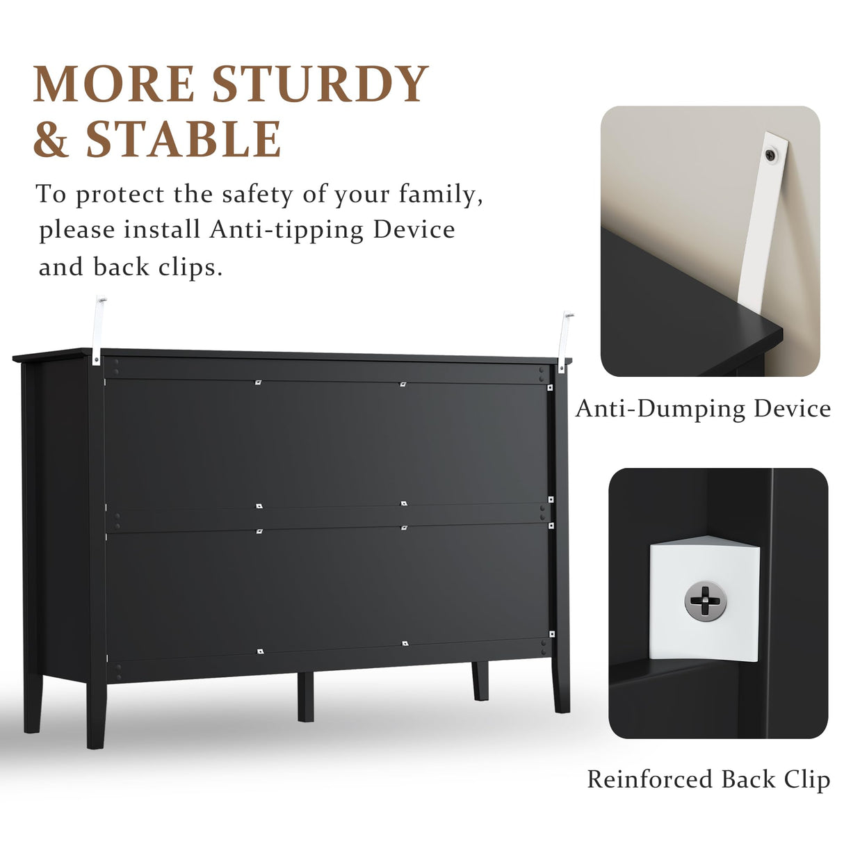 RoyalCraft Black 6 Drawer Dresser, Fluted Modern Wood Dresser, Double Chest of Drawers, Long Dresser for Bedroom TV Stand Storage Cabinet for Living Room RoyalCraft