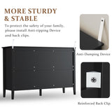 RoyalCraft Black 6 Drawer Dresser, Fluted Modern Wood Dresser, Double Chest of Drawers, Long Dresser for Bedroom TV Stand Storage Cabinet for Living Room RoyalCraft