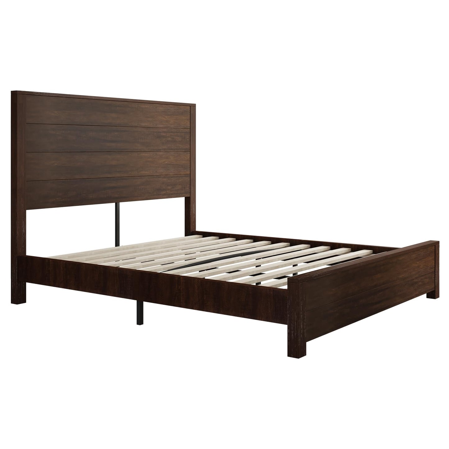 AMERLIFE Queen Size 51.2" Solid Wood Bed Frame, Rustic Platform Bed with Spliced Headboard, Wood Slats Support/Noiseless/No Box Spring Needed/Reclaimed Barnwood - WoodArtSupply