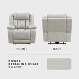 Lexicon Power Recliner Chair, Faux Leather Upholstered Home Theater Seating with LED Lighting, USB Charging Ports, Single Wall Hugger Reclining Chair for Living Room/Bedroom Easy Assembly, Gray Lexicon