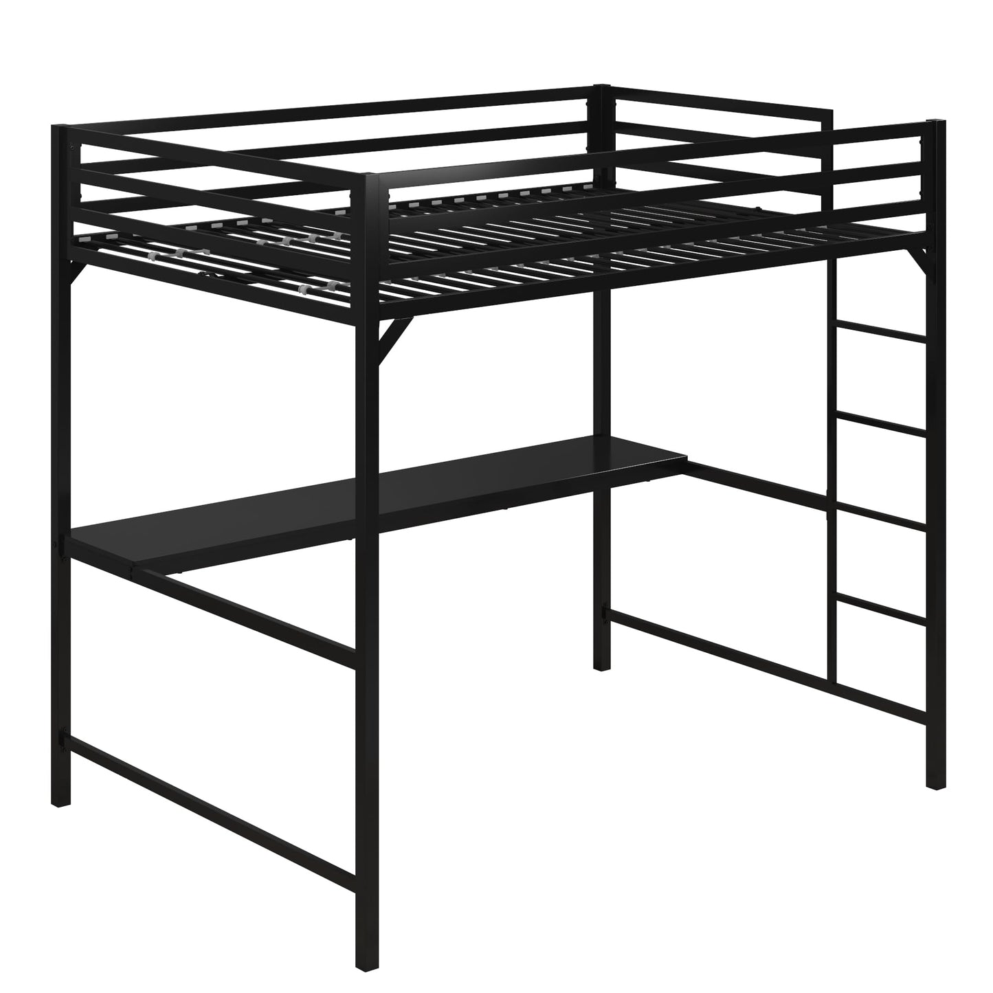 DHP Miles Black Metal Loft Bed with Integrated Desk - WoodArtSupply