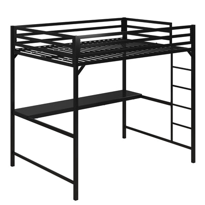 DHP Miles Black Metal Loft Bed with Integrated Desk - WoodArtSupply