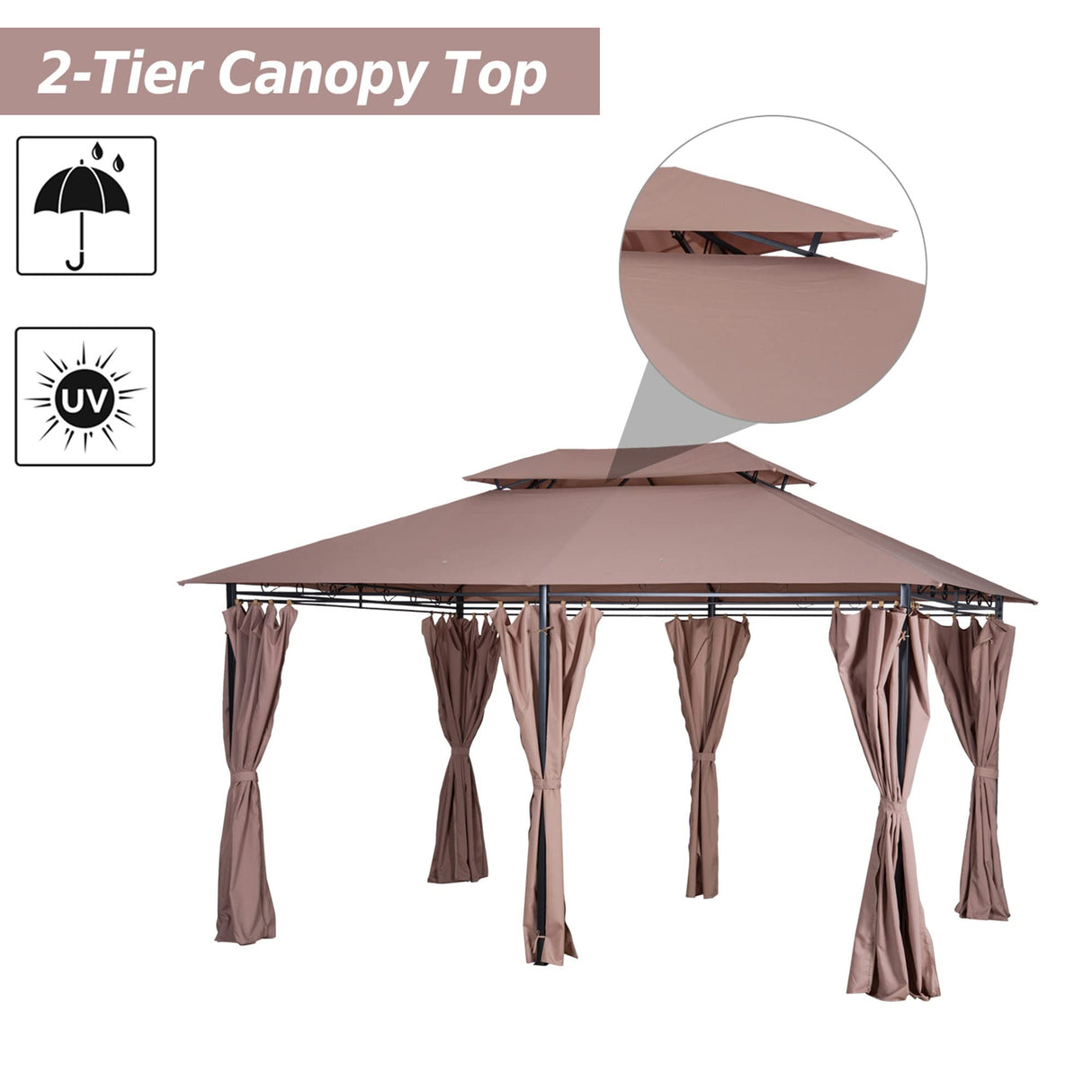 Outsunny 10' x 13' Patio Gazebo, Outdoor Gazebo Canopy Shelter with Curtains, Vented Roof, Steel Frame for Garden, Lawn, Backyard and Deck, Khaki Outsunny