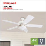 Honeywell Ceiling Fans Belmar 52 Inch Ceiling Fan Without Light, Outdoor Ceiling Fan with Pull Chain, Tri-Mount Traditional 5 Blade Design, ETL Wet Rated, White (50198-01) Honeywell Ceiling Fans