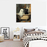 Halloween Paint by Numbers Kit for Adults, Ghost Oil Painting by Numbers with Brushes, Black Cat Art and Crafts Canvas Kit for Beginner Home Decor 16x20 inch / 40x50 cm Clendo