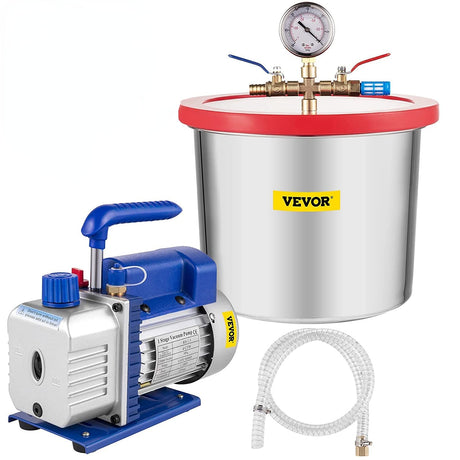 VEVOR Vacuum Chamber with Pump, 4CFM 1/3HP Vacuum Pump with High-Capacity 2 Gallon Vacuum Chamber, Vacuum Pump Chamber Kit Vacuum Degassing Chamber Kit VEVOR