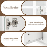 Giantex 55" White Tall Wooden Bookcase with Glass Doors, Adjustable Shelves, and Drawer Giantex