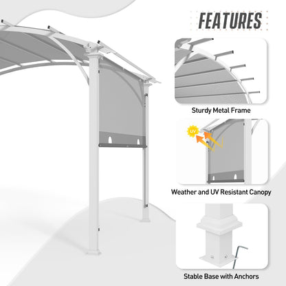 EAGLE PEAK 11.4x11.4 Outdoor Pergola with Retractable Textilene Sun Shade Top, Wood Looking Steel Frame Arch Patio Pergola, Gry