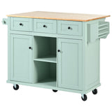 Merax Kitchen Cart Island with Drop-Leaf Countertop on 5 Wheels, Cabinet Door Internal Storage Racks for Dinning Room, Mint Green Merax