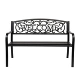 VINGLI Outdoor Bench with PVC Back Pattern, Metal Garden Bench Black Steel Welcome Bench for Patio, Porch, Deck, Yard, Lawn Decor Entryway VINGLI