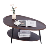 TDLEAYYD Oval Coffee Table, 2-Tier Coffee Table with Open Storage Shelf, 40" Modern Wood Center Table Tea Table for Living Room, Bedroom, Apartment, Dark Walnut TDLEAYYD