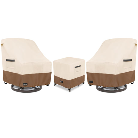 ANartcle 3 Pieces Patio Bistro Sets Cover,600D Waterproof Heavy Duty Patio Furniture Covers,Includes 2 Outdoor Swivel Chair Covers and 1 Patio Wicker Side Table Cover(Beige&Brown) ANartcle
