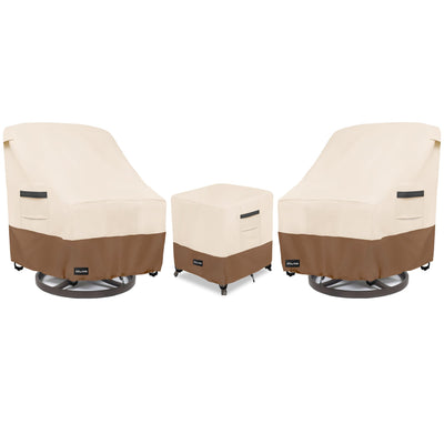 ANartcle 3 Pieces Patio Bistro Sets Cover,600D Waterproof Heavy Duty Patio Furniture Covers,Includes 2 Outdoor Swivel Chair Covers and 1 Patio Wicker Side Table Cover(Beige&Brown)