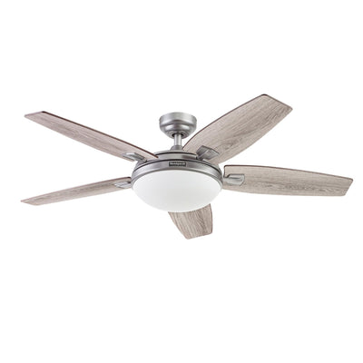 Honeywell Ceiling Fans Carmel Modern 48 Inch Ceiling Fan with Light, Remote Control Fan, LED Indoor Fan with 5 Blades, Gray Oak and Brown Chestnut Blade Finish Options, Silver (51627-01)