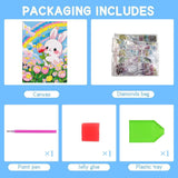 PERFECTSIGHT Cute 5D Diamond Art Kits with Wooden Frame, Kawaii DIY Painting Art for Adults, Diamond Arts and Crafts Sets, Big Gem Full Drill Diamond Dots for Women, Rainbow Bunny PERFECTSIGHT