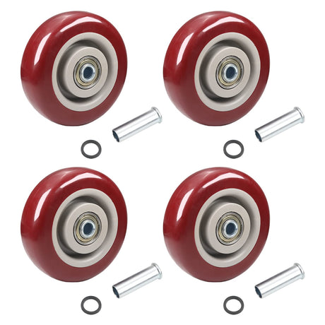 Juvielich 4 Inch Wheels 4Pcs 4" Push Cart Wheel with 3/8" Bore 4" PU Caster Wheels,Heavy Duty Plate Caster,Wheel Only,Push Cart Replacement Wheels for Trailer,Saw Table,Stage Toolbox,Bed,Corn Board Juvielich