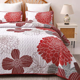 King Quilt Sets Red Floral Pattern Quilt Bedding Set, 3 Pieces Botanical Quilt Soft Microfiber Bedspread Coverlet Set, Boho Bed Cover Bedding Set for All Season(104" x 90) Anibedding