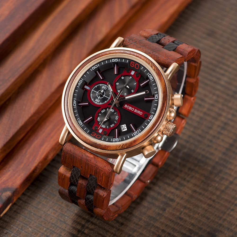2win Mens Engraved Wooden Watch Personalized Watch Customized Family Watch for Boyfriend Fiancé Husband Dad Son Wood Wrist Watch for Birthday Anniversary Christmas Watches (Custom Box Photo) 2win