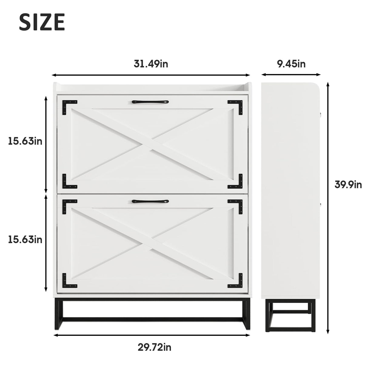 Maupvit Shoe Storage Cabinet with 2 Flip Drawers, Freestanding Organizer with Metal Legs for Entryway, Narrow Shoe Rack Cabinet, Black White Maupvit
