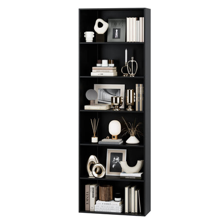 FOTOSOK 6-Tier Black Open Bookcase - Stylish Freestanding Display Storage for Home and Office FOTOSOK