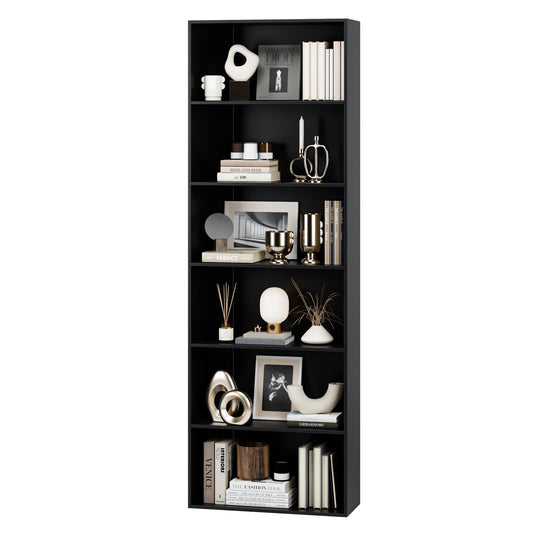 FOTOSOK 6-Tier Black Open Bookcase - Stylish Freestanding Display Storage for Home and Office - WoodArtSupply