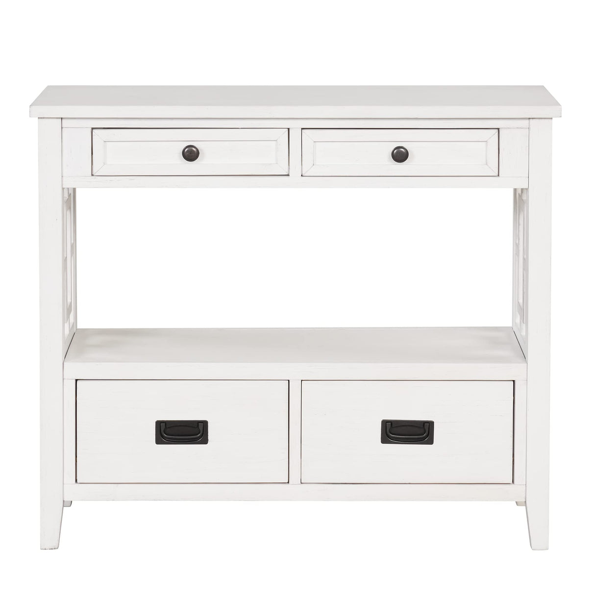 SPOFLYINN 36 Inch Farmhouse Console Table with 4 Drawers 1 Storage Shelf Pine Wood Entryway Table for Living Room Bedroom Hallway Kitchen White One Size SPOFLYINN