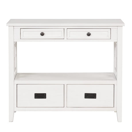 SPOFLYINN 36 Inch Farmhouse Console Table with 4 Drawers 1 Storage Shelf Pine Wood Entryway Table for Living Room Bedroom Hallway Kitchen White One Size SPOFLYINN