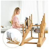 TIE-DailyNec 2 PCS Wooden Dish Rack Bamboo Drying Rack Stand Pot Lid Holder Kitchen Cabinet Organizer for Dish Plate Bowl Cup Pot Lid Cutting Board TIE-DailyNec