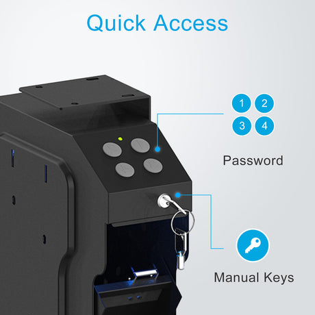 VERPROOF Gun Safe Quick Access Handgun Firearm Safes for Pistols Drop Down Single Gun Safety for Nightstand Wall Mount Bedside Desk Vehicle Bed Personal Safe with Keypad Lock and Key Lock VERPROOF