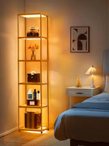 MANBUR Display Shelf with Dimmable LED Floor Lamp, Display Cabinet with Glass Bookcase, Home Decor, Bedroom Decor, Bookshelf with Light, Open Book Shelf with 6-Tier Shelf for Living Room Decor Gold MANBUR