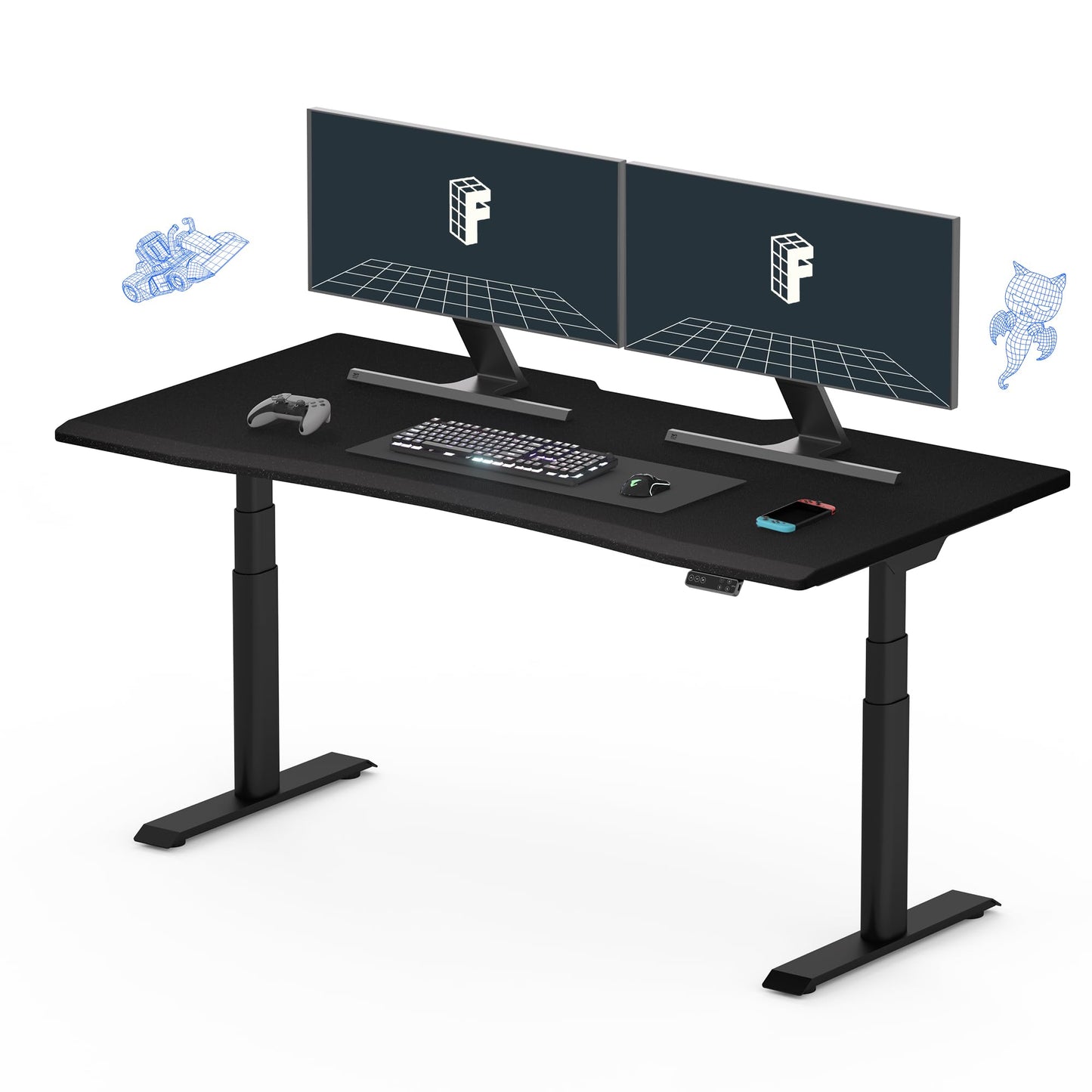 FLEXISPOT E8 Electric Gaming Standing Desk, 60x27 in Adjustable Height Desk for FPS Games, Computer Desk for Home Office Gamer with Dual Motors, USB Ports, Whole Piece Top (Black Frame + Blac - WoodArtSupply