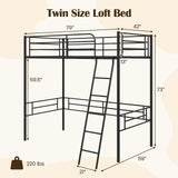 Giantex Twin Size Loft Bed, Metal Loft Bed Frame with Ladder & Safety Guardrail, Space-Saving with Ample Space Underneath, for Teens Junior and Adults, No Box Spring Need, Black Giantex