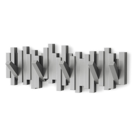 Umbra Sticks Wall-Mounted Coat Rack Rail Hook with 5 Retractable Pegs – Modern, Space-Saving Storage Organizer, Grey Umbra