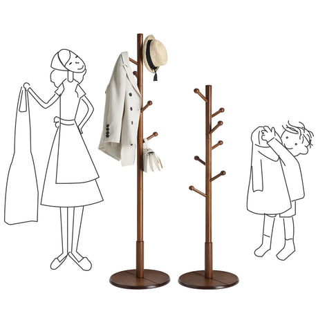 VASAGLE Solid Wood Coat Rack, Wood Hall Tree, Coat Rack Stand with 7 Rounded Hooks, Stable Round Base, 3 Height Options, for Living Room, Bedroom, Home Office, Dark Walnut URCR07WN VASAGLE