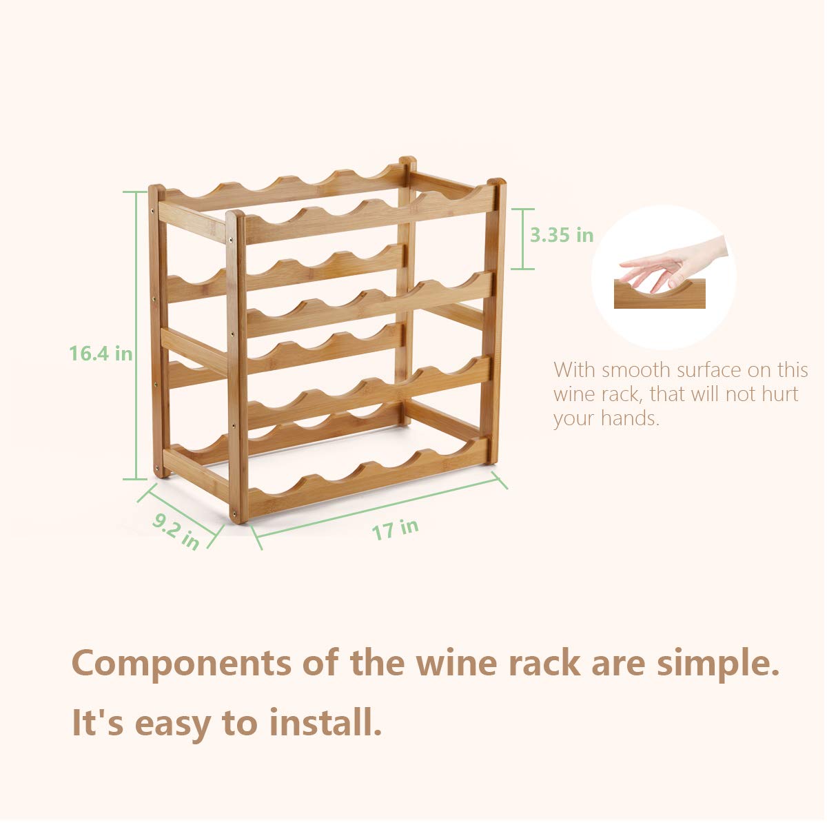 Homevany Bamboo Wine Rack, Sturdy and Durable Countertop Wine Storage Cabinet Shelf for Pantry - 4 Tiers 16 Bottle Wine Rack Homevany