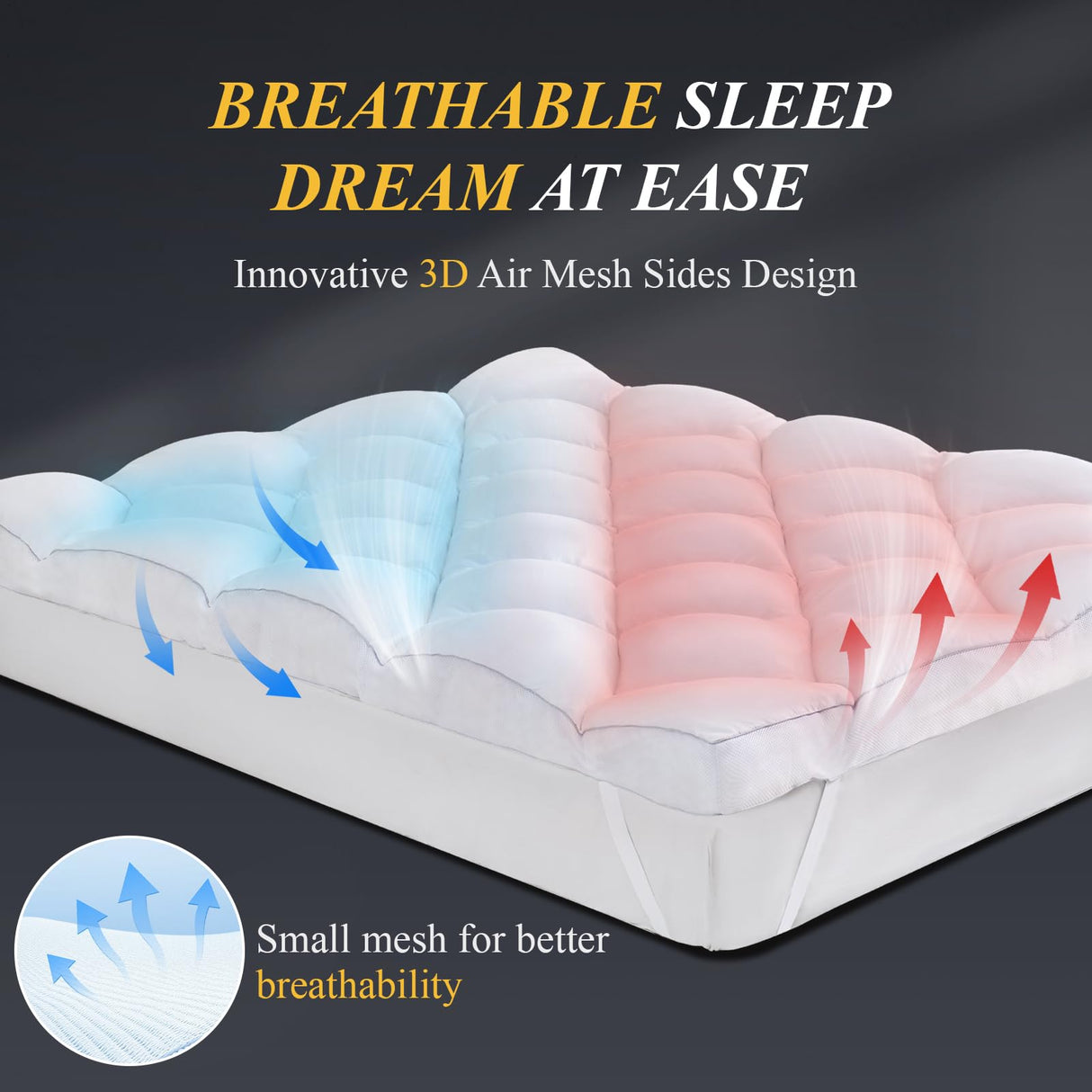 DOWNCOOL 3 Inch King Mattress, Ultra Thick and Fluffy Supportive Memory Foam Mattress Topper for Body Pain, Pad with Breathable Mesh Design for Deep Sleep, 80x78x3 Inches DOWNCOOL