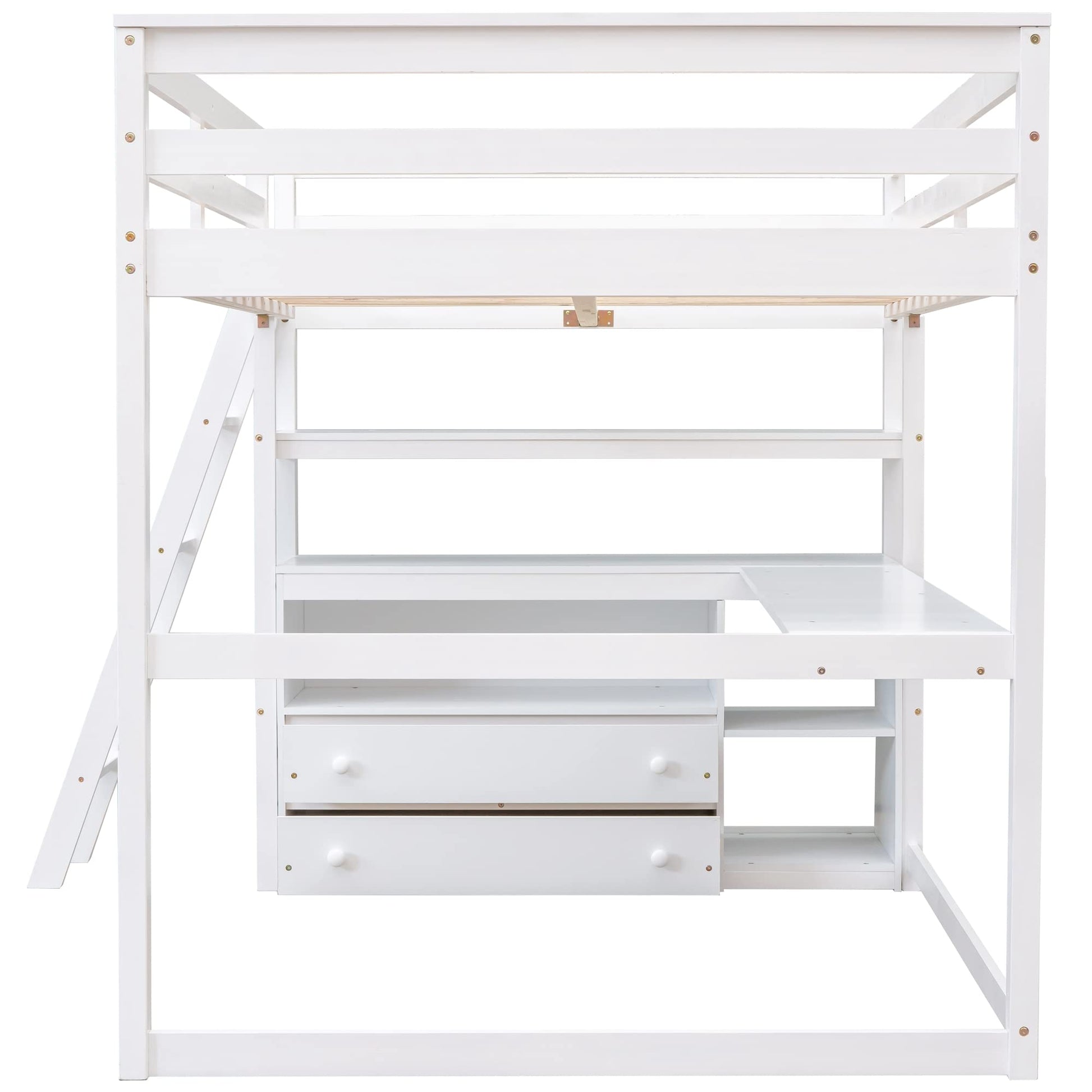 Full Loft Bed with Desk and Storage Drawers by Harper & Bright Designs - Solid Wood Frame in White for Kids, Teens, and Adults - WoodArtSupply