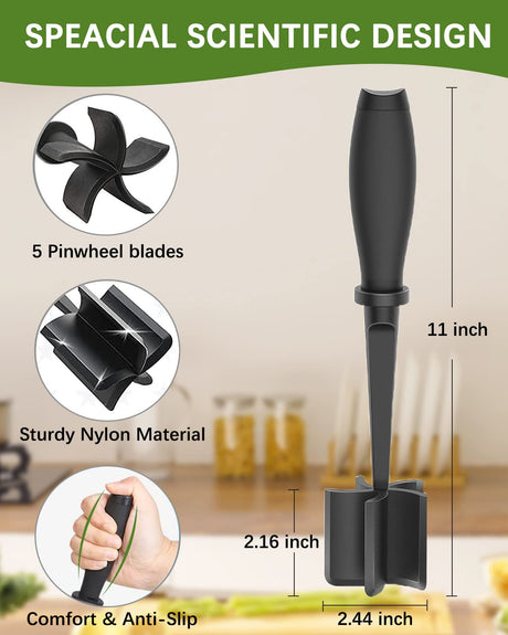 Upgrade Meat Chopper, Heat Resistant Meat Masher for Hamburger Meat, Ground Beef Smasher, Nylon Hamburger Chopper Utensil, Ground Meat Chopper, Non Stick Mix Chopper, Mix and Chop, Potato Masher Tool Shadowgallery