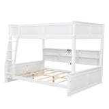 Twin XL Over Queen Bunk Bed with Storage Cabinets and USB Ports, Solid Pine Wood Frame, Safety Guard Rails, No Box Spring Needed (Antique White1, Twin XL Over Queen) RUNNA