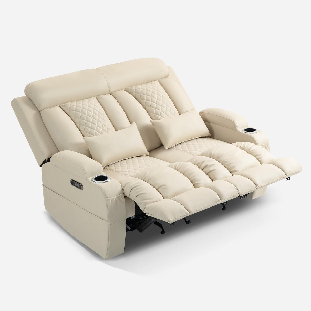 Zero Wall Hugger Power Reclining Loveseat with Adjustable Headrest, Fabric Electric Recliner Sofa with USB & Type-C Ports, Dual Cup Holders, 2-Seater Couch for Living Room, RV, Home Theater (Beige) LURVIA