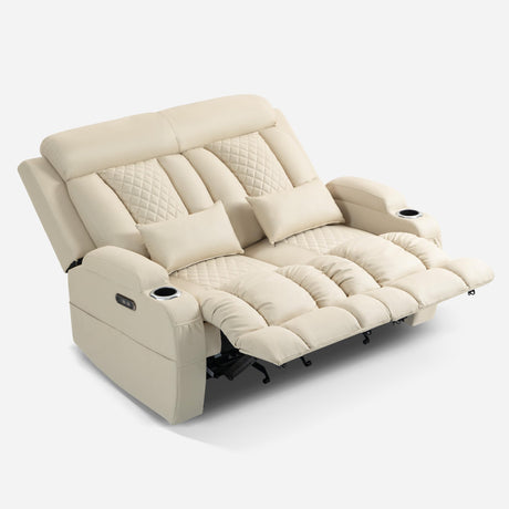 Zero Wall Hugger Power Reclining Loveseat with Adjustable Headrest, Fabric Electric Recliner Sofa with USB & Type-C Ports, Dual Cup Holders, 2-Seater Couch for Living Room, RV, Home Theater (Beige) LURVIA