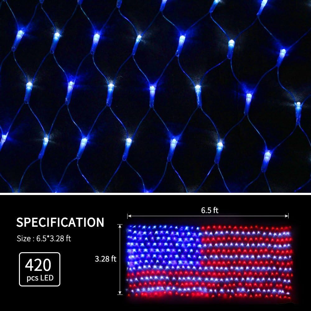 YULIANG LED American Flag Lights,6.5ft*3.2ft Waterproof Led Flag Net Light Outdoor for 4th of July Decorations,Independence Day,Memorial Day, Festival, Garden,Outdoor Christmas Decoration YULIANG
