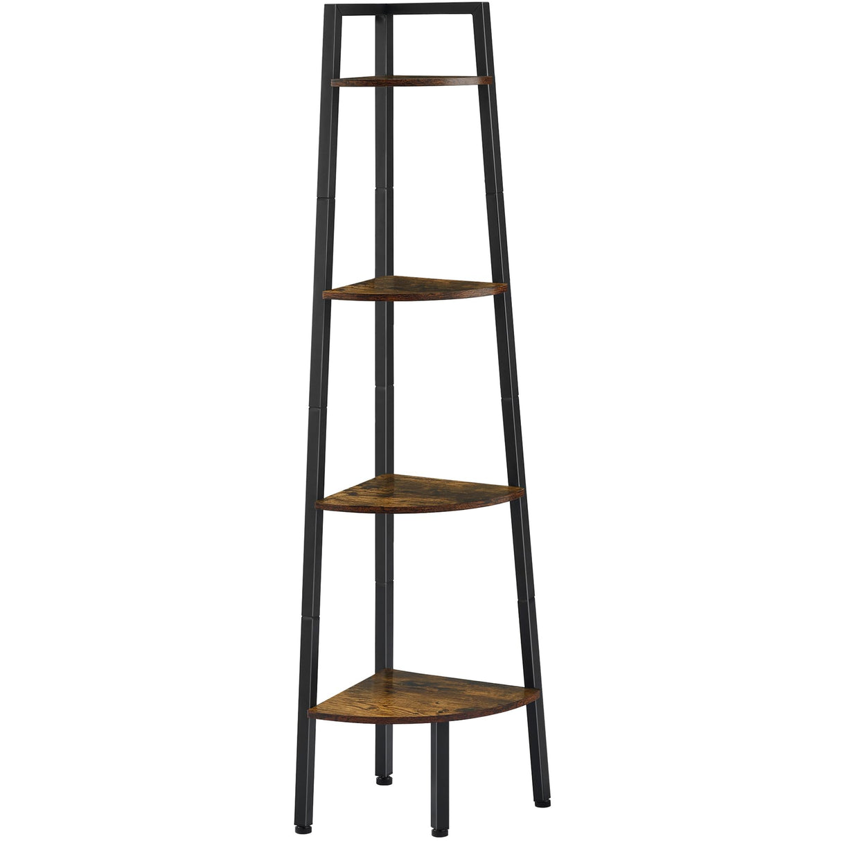 Hoctieon Corner Shelf, 4-Tier Corner Bookshelf, Rustic Corner Ladder Shelf, Industrial Display Shelf for Living Room, Kitchen, Home Office, Balcony, Small Space, Metal Frame, Rustic Brown Hoctieon
